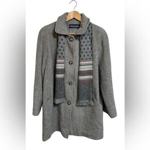 Herman Kay Gray Wool Coat with Scarf